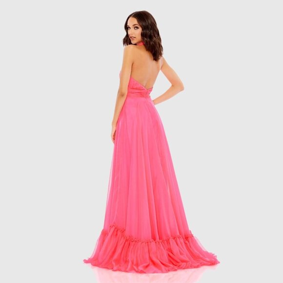 Mac Duggal High Neck Tiered Chiffon Halter Gown Pink 12 #9837 - Picture 4 of 8